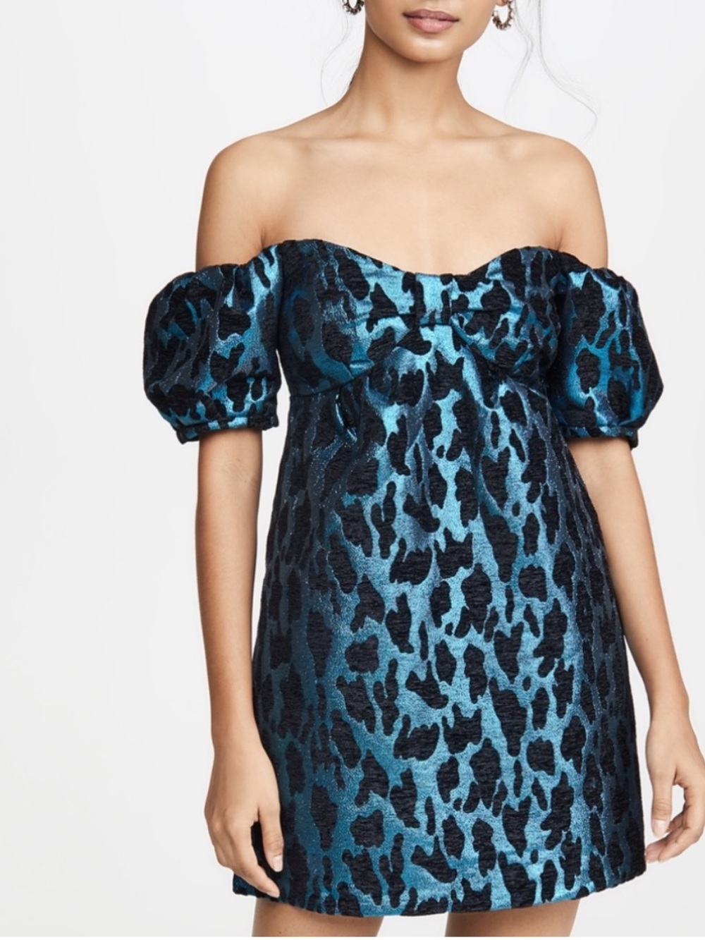 BB Dakota Blue and Black Off-Shoulder Mini Dress